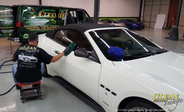 White Maserati detailing for car dealership.