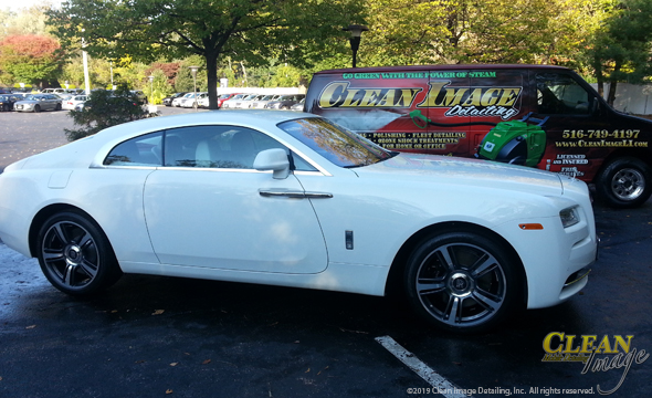 White Rolls Royce after full detailing service.