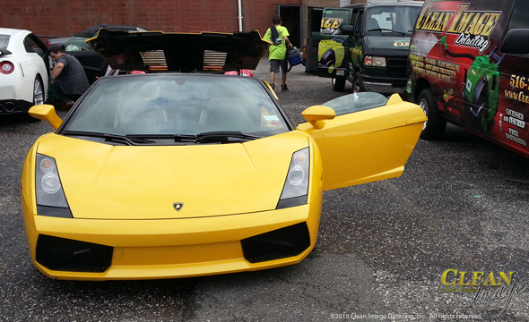 Yellow Lamborghini top down.